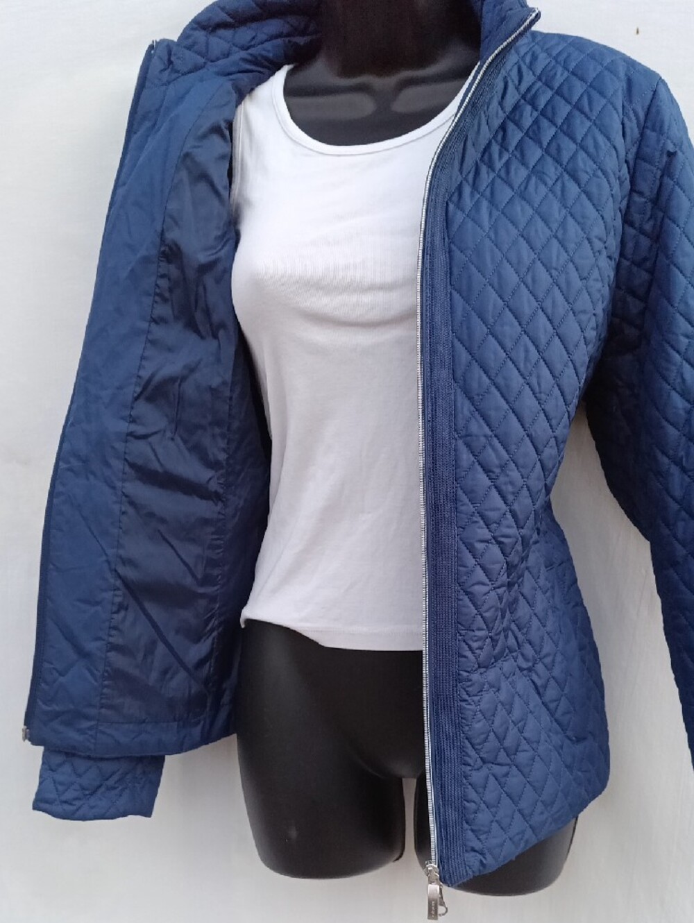 Navy Quilted Zip-Front Women's Puffer Jacket